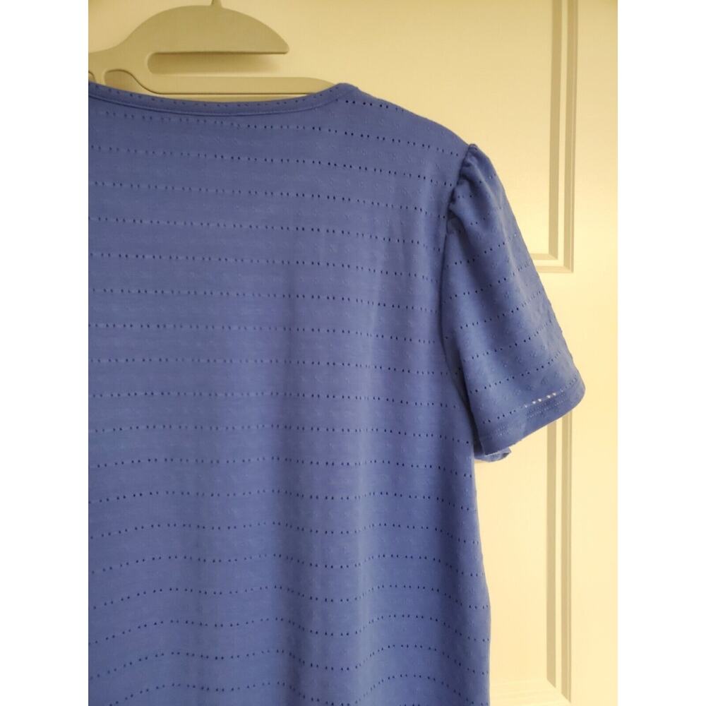 Women's Rafaella Blue Eyelet Striped Lined Blouse | Size Large - Picture 7 of 9